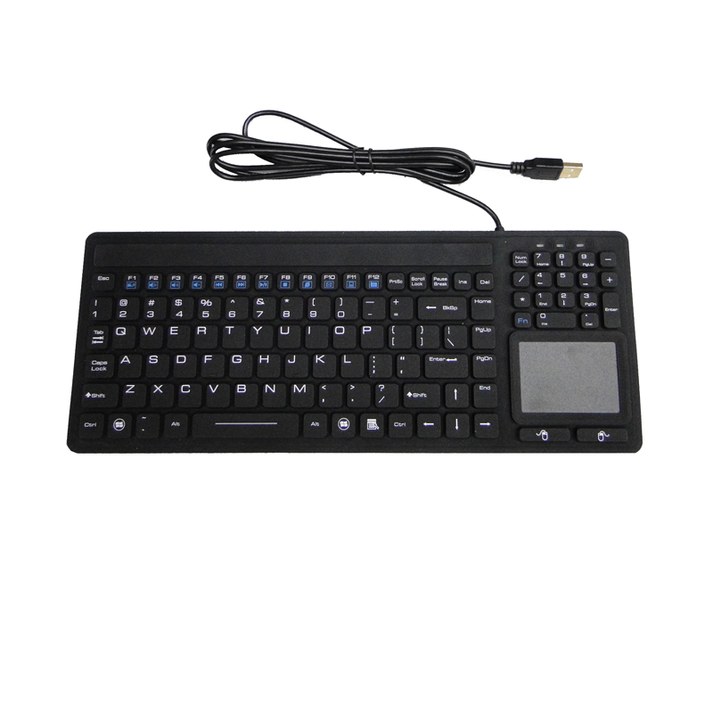 Rugged IP68 Washable Disinfectable Antivirus Industrial Medical Silicone Keyboard with Integrated Touchpad, 12 Funtion Keys and Numeric Keypad