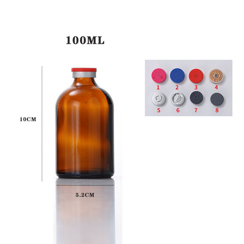 Wholesale Empty Pharmacy Rubber Stoppers Caps 100ml Amber Glass Bottle Sterile Vials Injectable Bottle for Pet Medicine