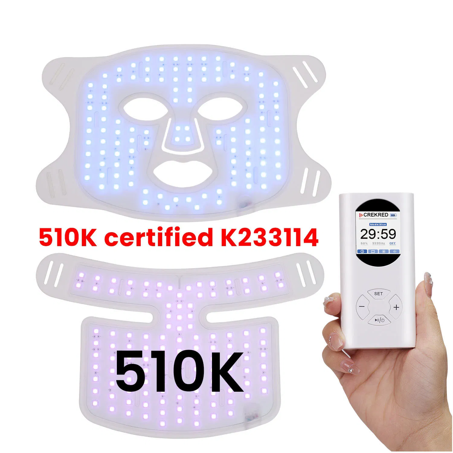 510K Medical Grade Near Infrared Silicone Face Neck Mask LED Facial Mask for Home Skin Beauty, ODM OEM Blue Red Light Therapy Mask Wholesale