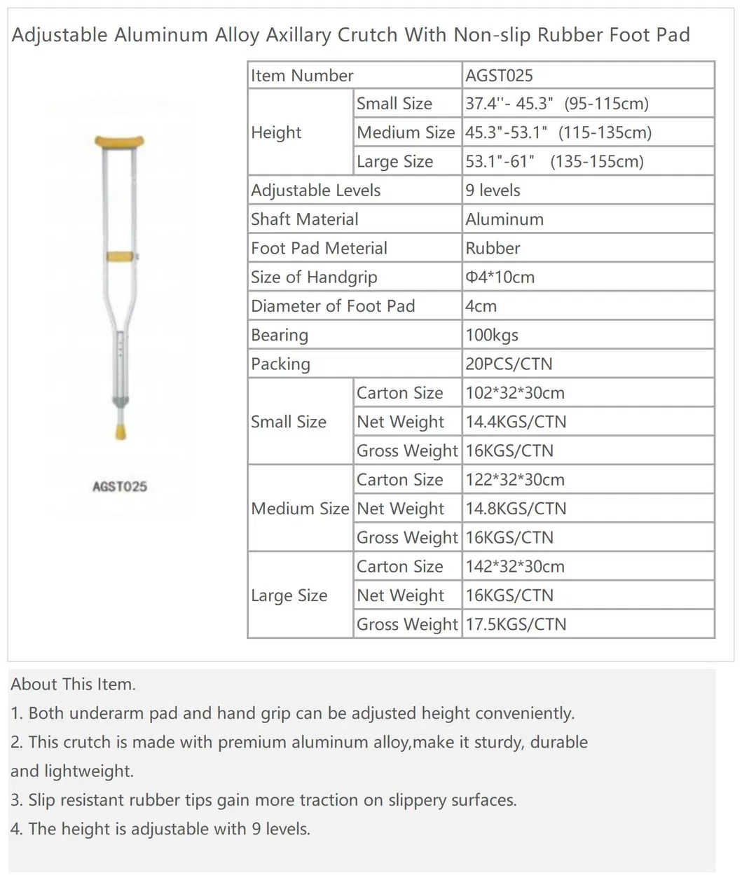 Stainless Steel Axillary Crutch for Children