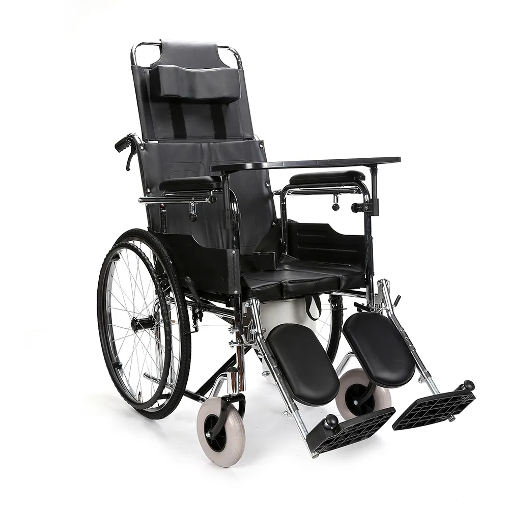 Durable Reclining Wheelchair with Commode and Table for Daily Use