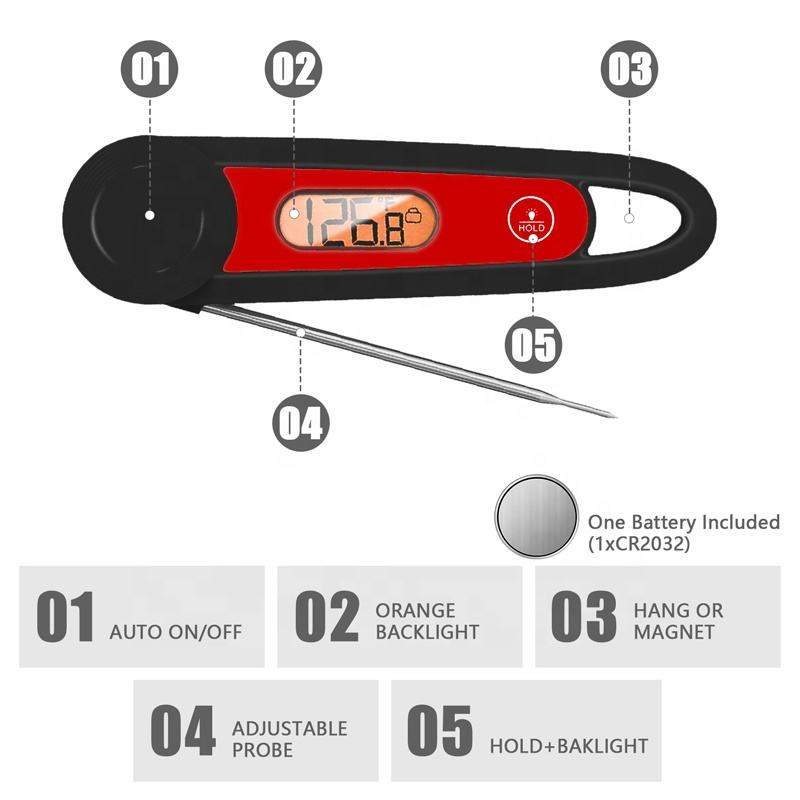 New Arrival Waterproof LCD Backlight Foldable Probe Digital Meat Thermometer with Magnet