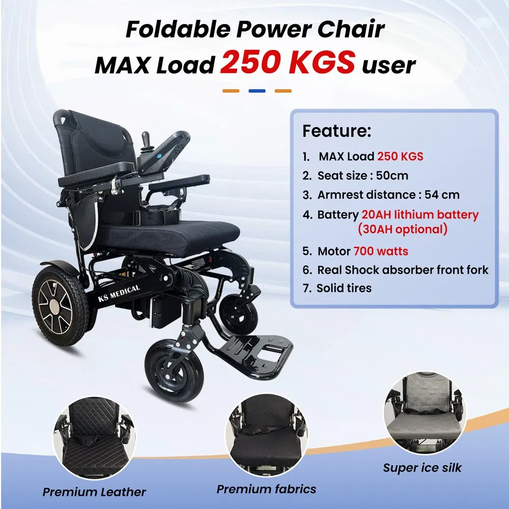 Ksm-606p Folding Disabled Wheelchair Electric Foldable Handicapped Power Wheel Chair with Seat Size 52 Cm for Sale