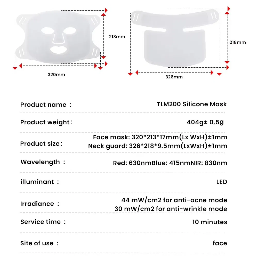 510K Medical Grade Near Infrared Silicone Face Neck Mask LED Facial Mask for Home Skin Beauty, ODM OEM Blue Red Light Therapy Mask Wholesale