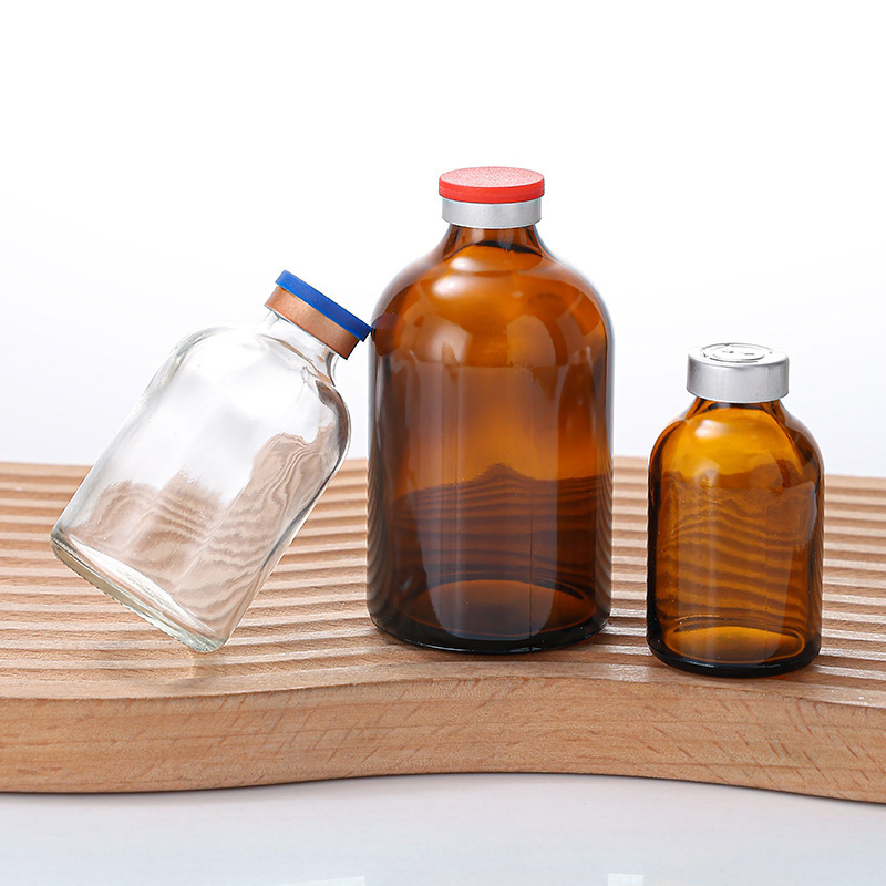 Wholesale Empty Pharmacy Rubber Stoppers Caps 100ml Amber Glass Bottle Sterile Vials Injectable Bottle for Pet Medicine