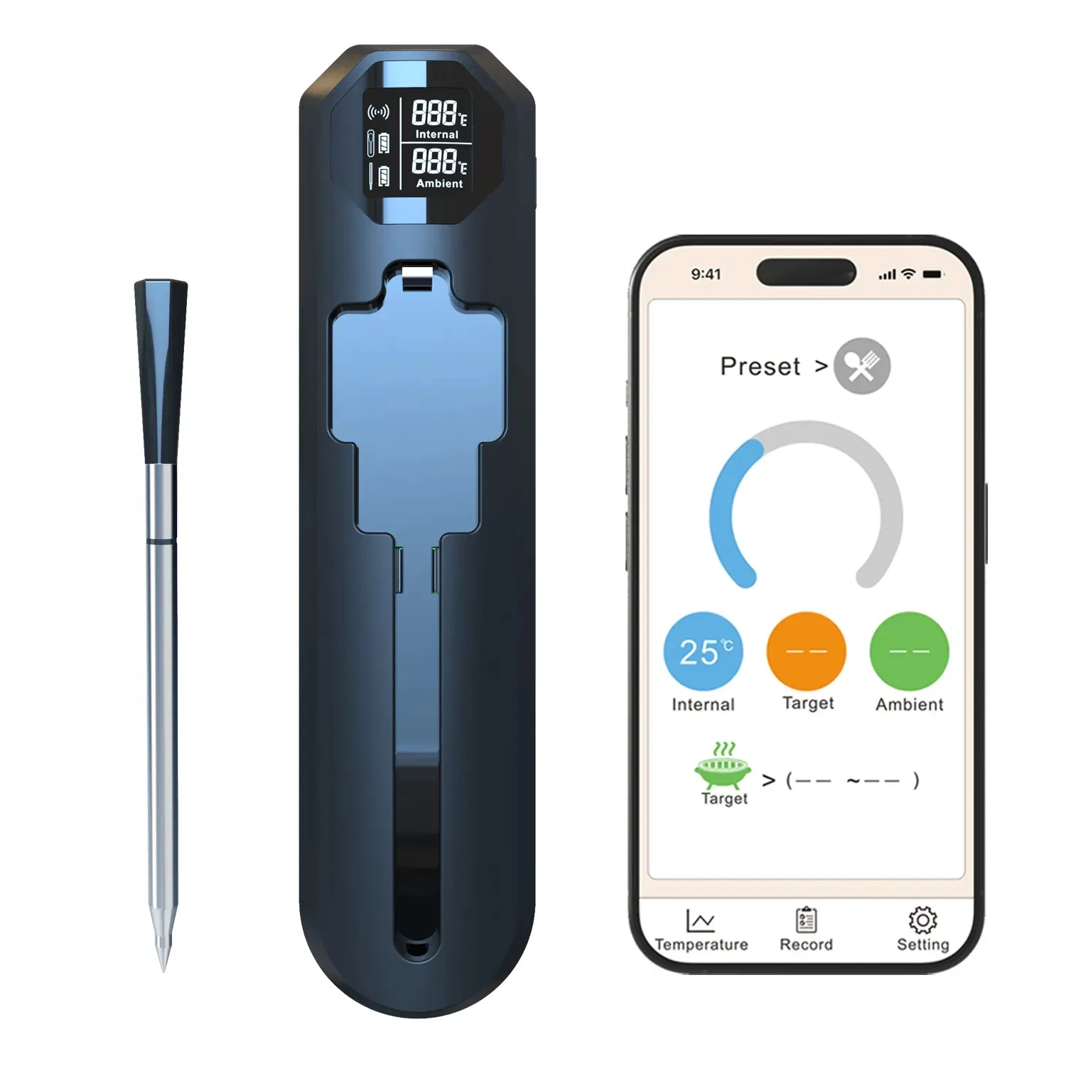 820FT Dual Temperature Smart Wireless Thermometer Best Bluetooth Meat Thermometer BBQ Tools Bluetooth Food Probe for Meat, BBQ, Grill