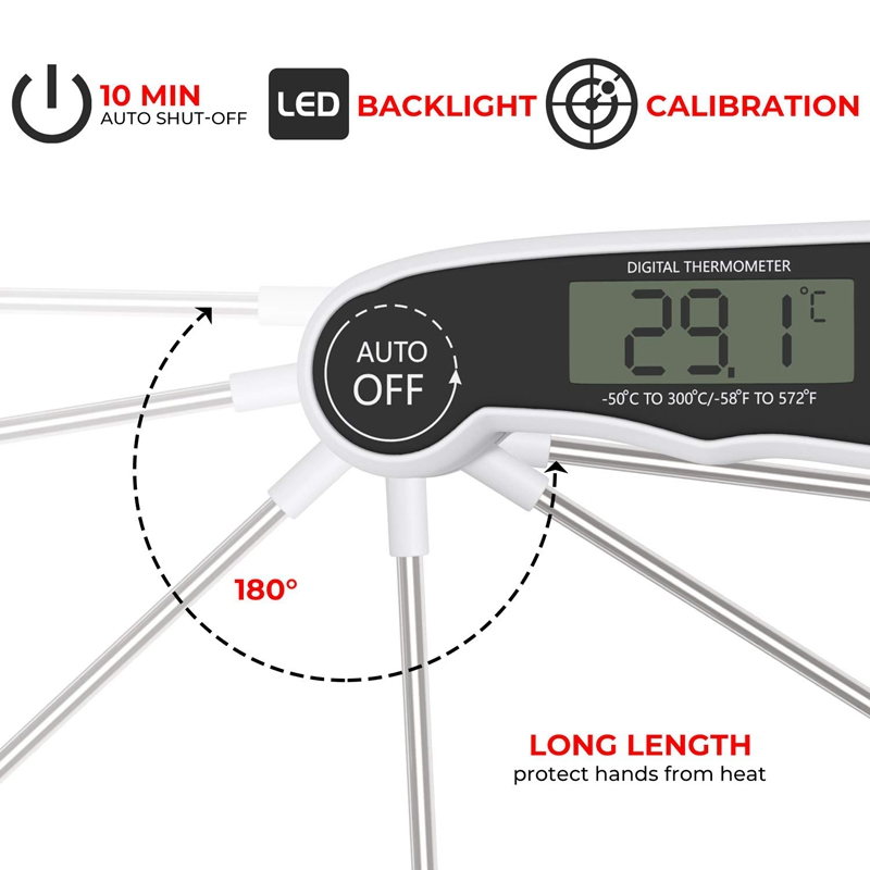 Amazon Best Seller CE FCC RoHS Auto off Waterproof Instant Read Kitchen Grill Milk Foldable Food Meat Digital Thermometer for BBQ Cooking Candy Gifts