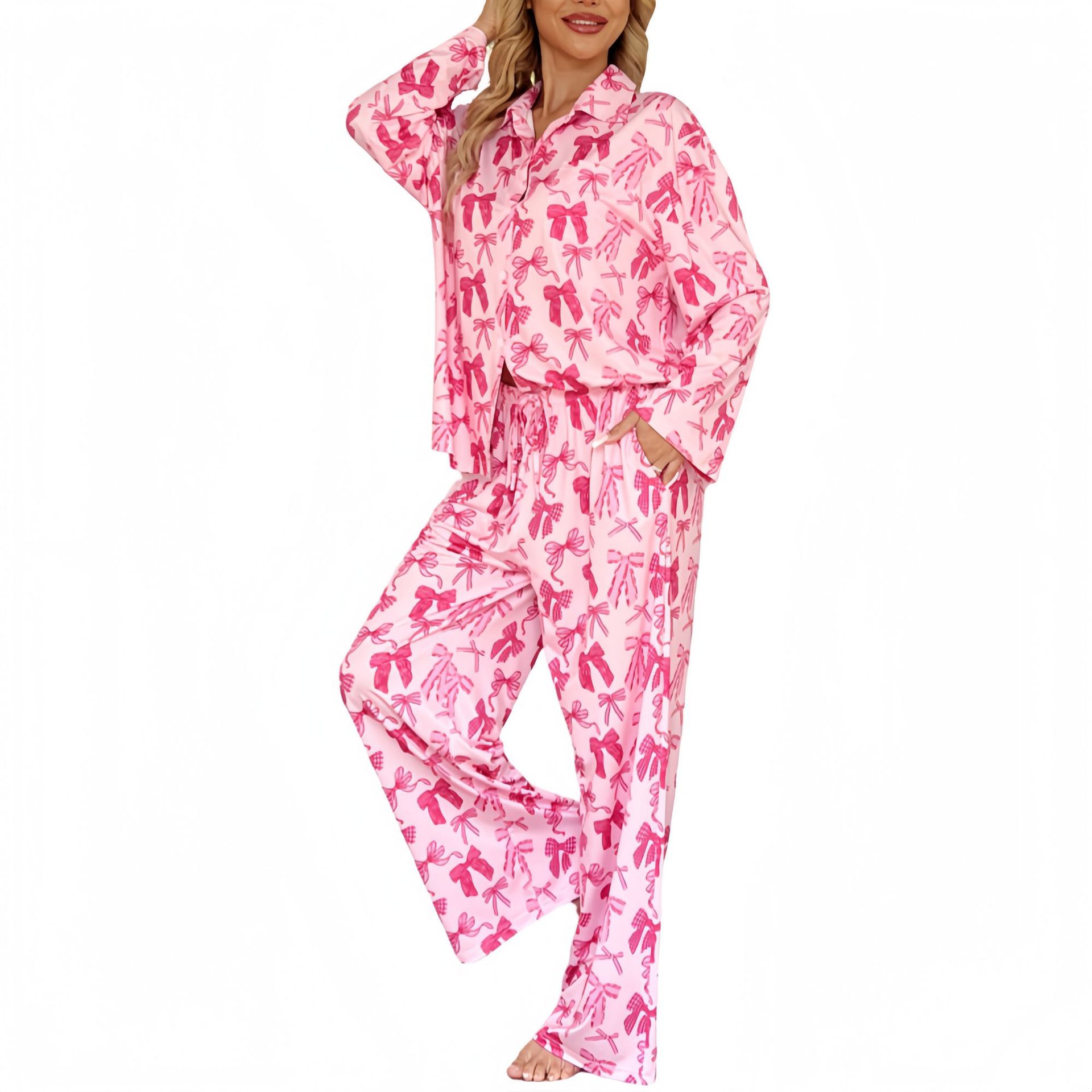 Digital Printing with Customization Prints and Logo Design Women Sleepwear Long Sleeve Long Pants Made From Bamboo/Modal/Cotton
