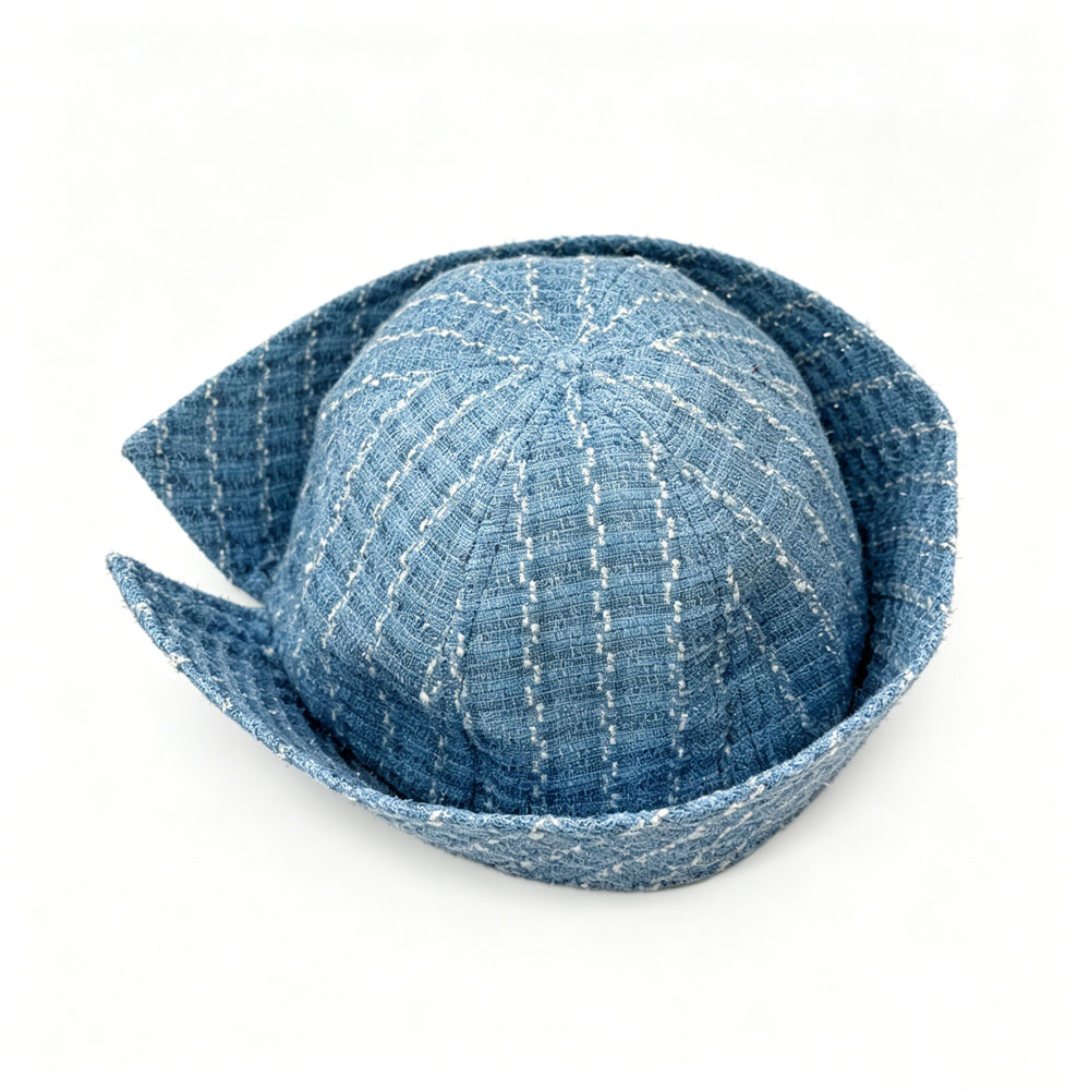 Fashion Womens Elegant Tweed Grid Felt Bowler Hats Winter Cloche Ladies Women Sailor Hats Bucket Hat