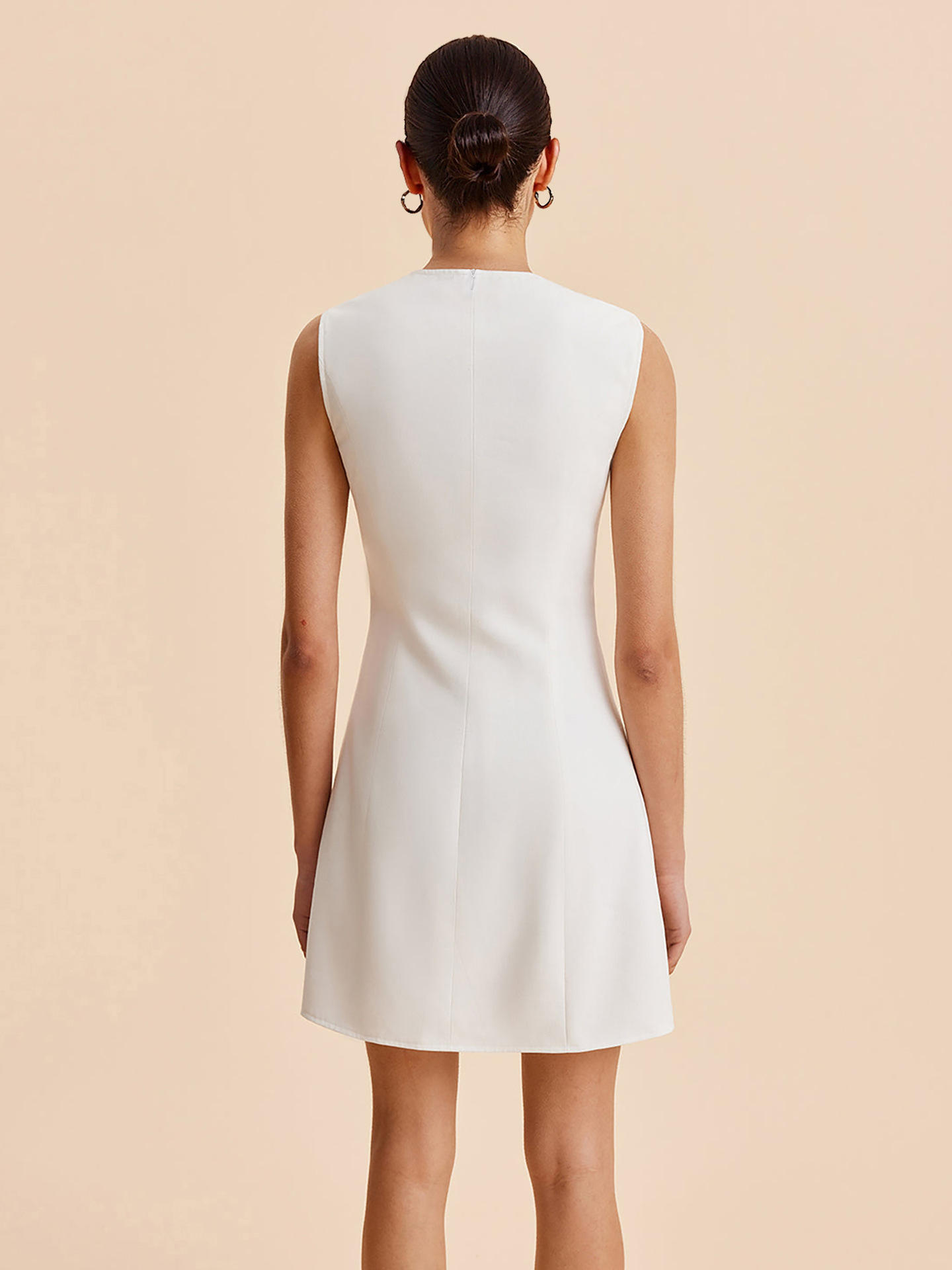 Premium Women's Elegant Fitted Midi A-Line Summer Slim Sleeveless Button Decoration Solid Formal Office Career Dress