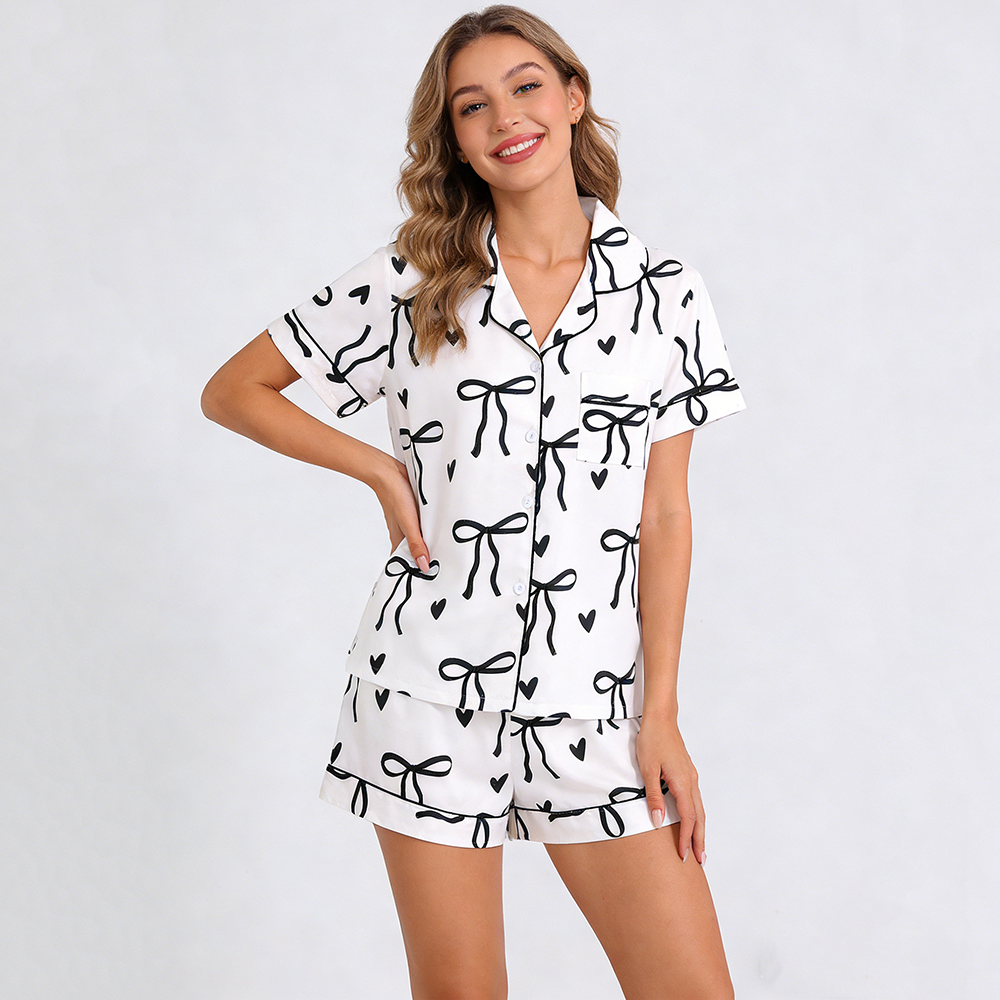 Wholesale Custom Summer Bamboo Fabric Short Sleeves Women Pajamas Set Casual Comfortable Women's Sleepwear Set