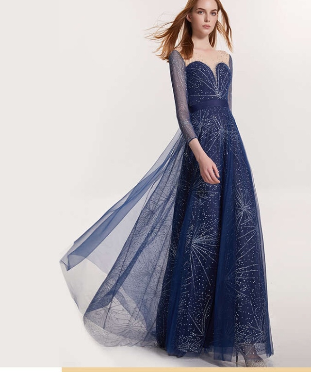 2020 Women's Fashion Temperament Celebrities Long Sequins Long-Sleeve Evening Wear