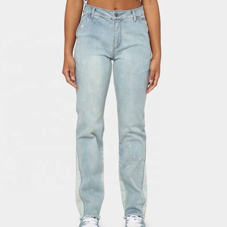 Wholesale Custom Women's Blue Washed Slim Fit Denim Jeans Pants Vintage Flared Zipper Ripped Plus Size Long Trousers Summer