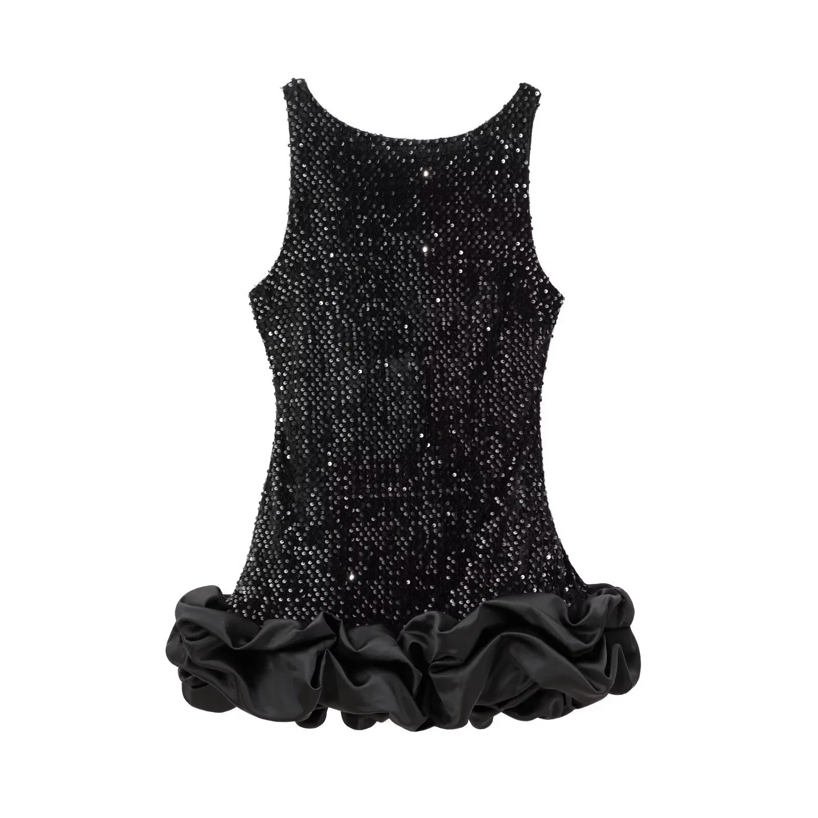 Elegant Sleeveless Bubble Mini Dress Women Ruffle Hem Short Dress Evening Wear Fashion Boutique Fashion Clothing Italian Dress Custom Clothing OEM ODM Wholesale