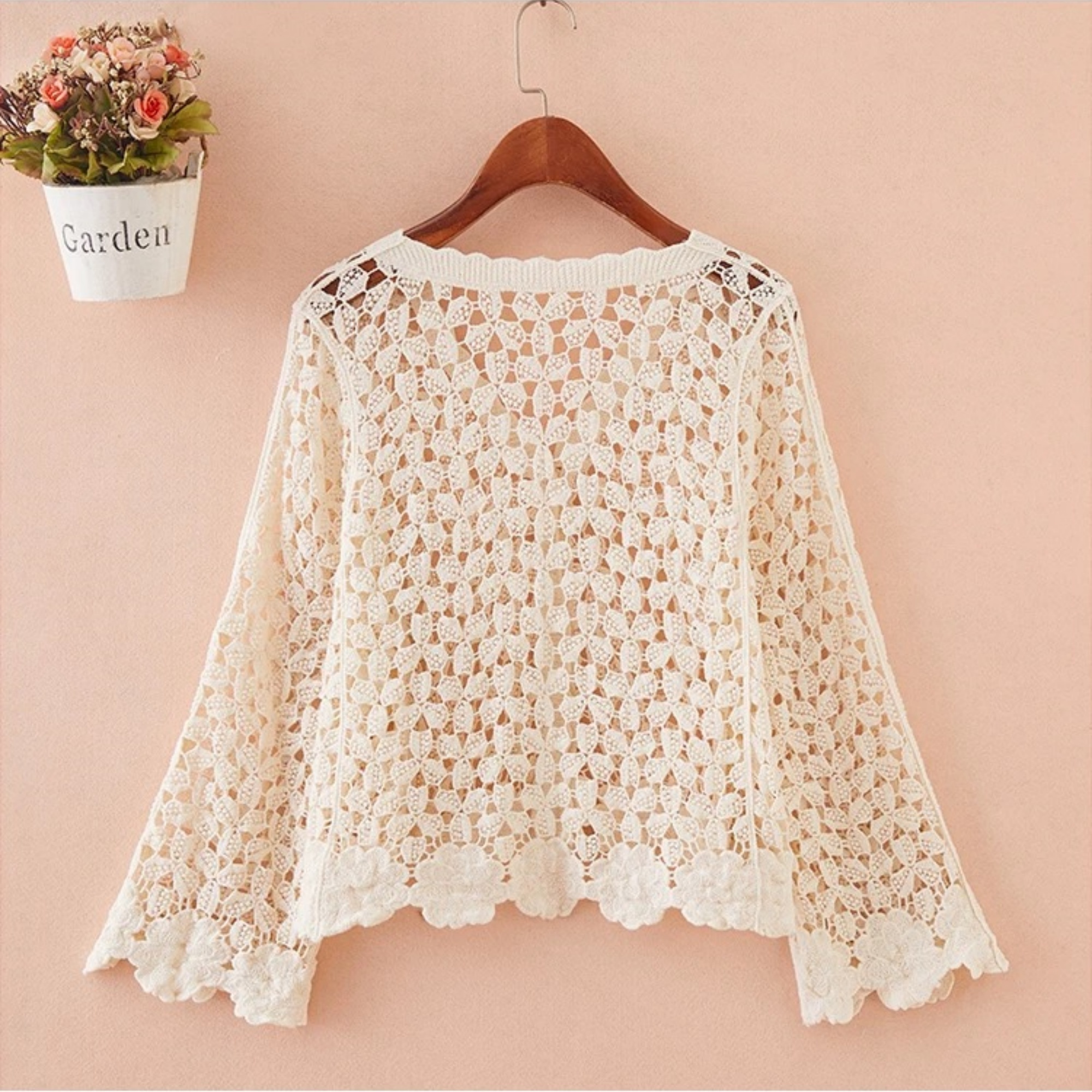 Boho Embroidered Crochet Knit Vintage Cardigan Hollow Long Sleeve Beach Cover-Up Lace Open Front Shrug Summer Casual Sun