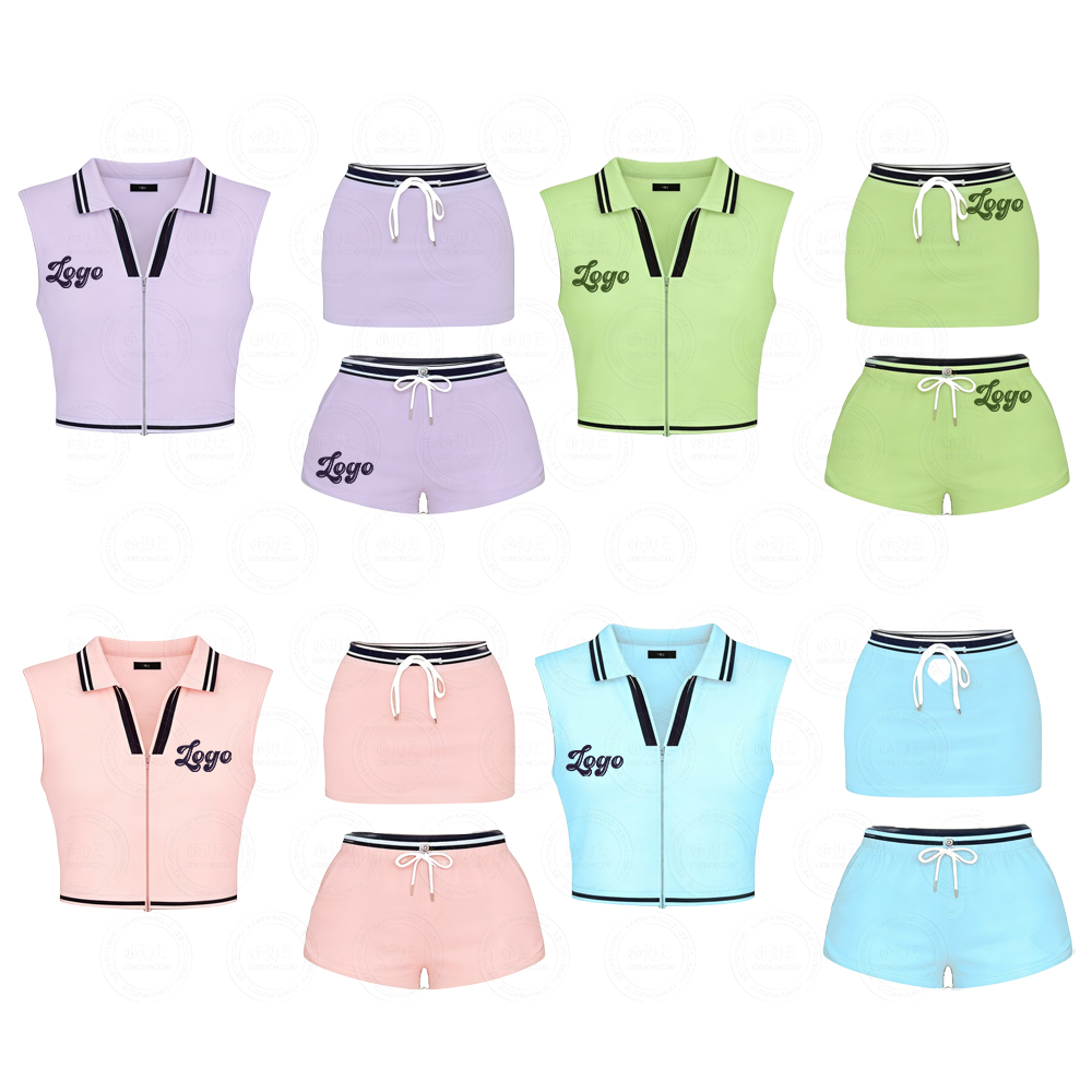 Y2K Women's Custom Logo Manufacturers Tracksuit Set Women Polo Vest Top With Skirt Resort Wear Women 2 Piece Set