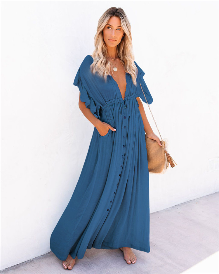 Xuanlang Stock 10colors Hippie Dress Summer Maxi Dress Romantic Bohemian Resort Wear Women Beach Dress Cover up