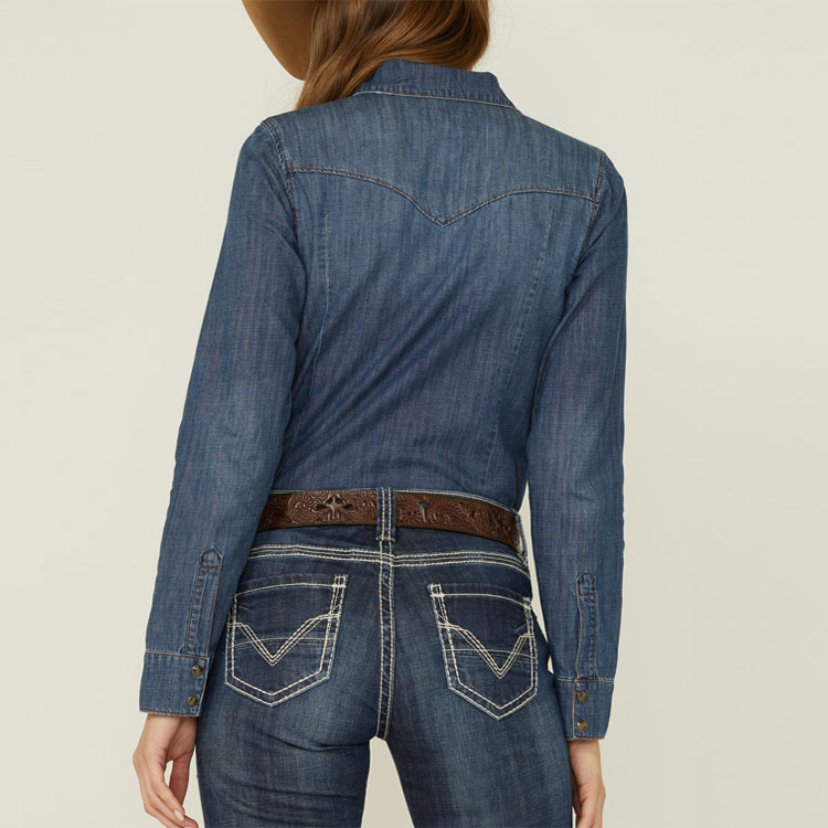 Customize Designed Jean Shirts Women Solid Long Sleeve Women Jeans Shirts Classic Denim Women Blouses Casual Shirts
