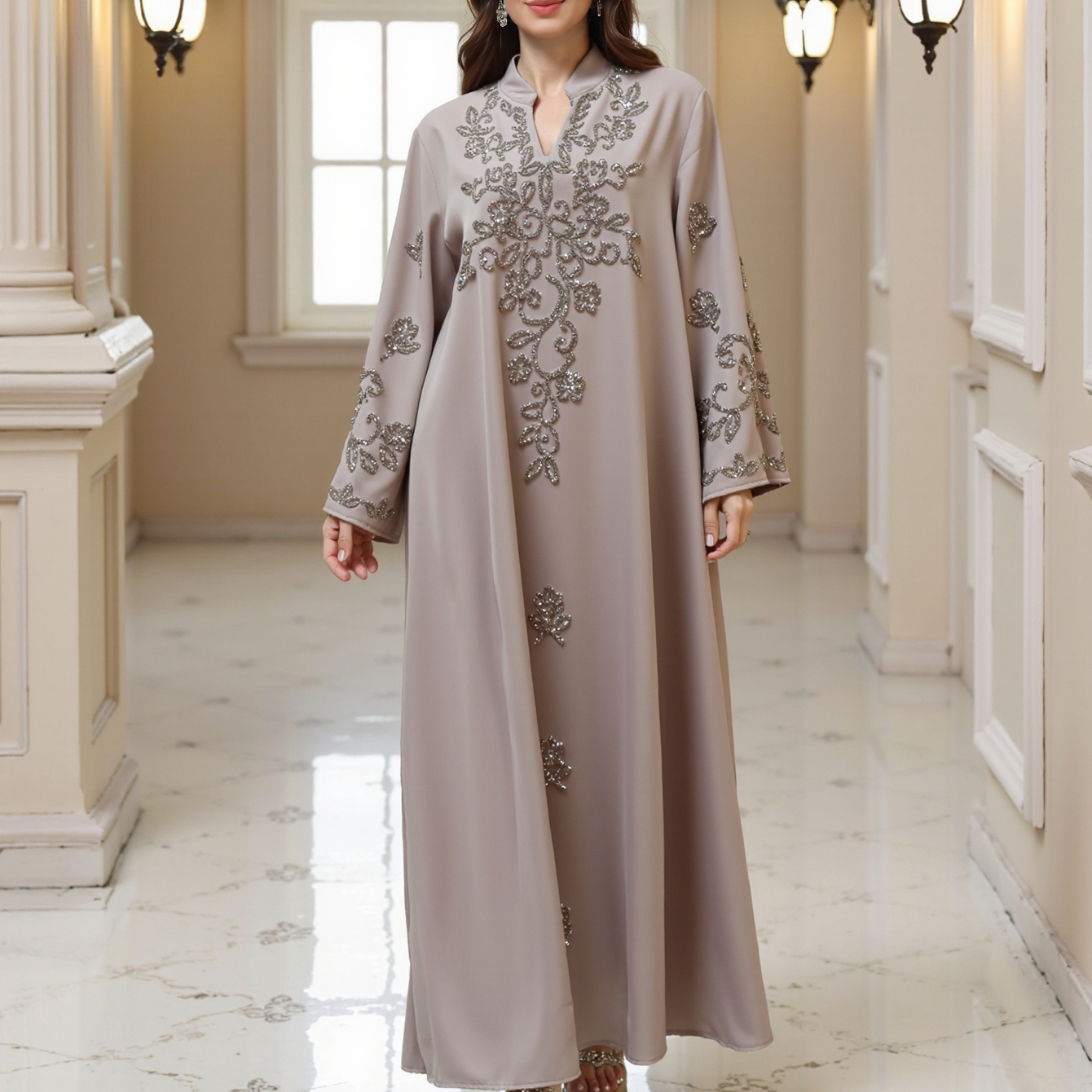 Hot Selling Middle East Islamic Women's Long Sleeve Abaya Modest Fashionable Printed Casual Outerwear Stylish Hijab