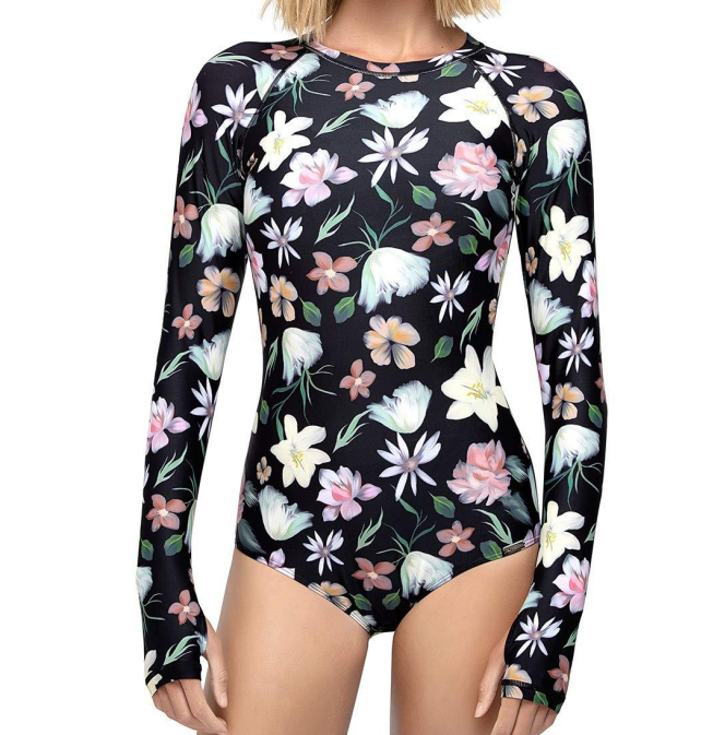 Sport One Piece Swimsuit Surfing Suit Crew Neck Rash Guard One Piece Swimsuit for Women