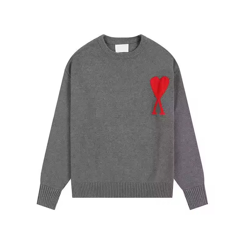 Women's Winter Round Neck Pullover Sweater Stylish Heart-Shape Patterned Streetwear with Logo Front