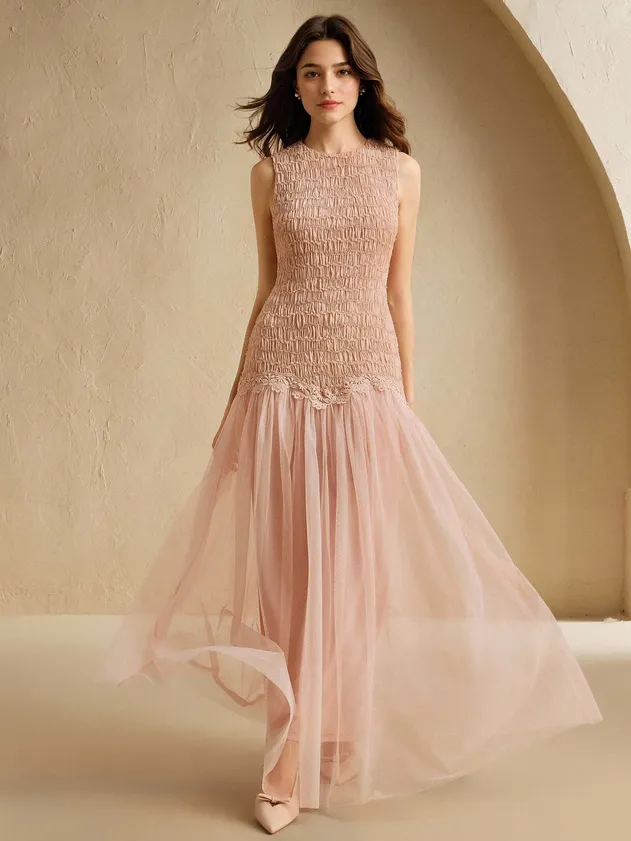 Women's Elegant Lace Embroidery Mandarin Collar Maxi Dress Slim Fit Long Party Evening Formal Occasion Wear
