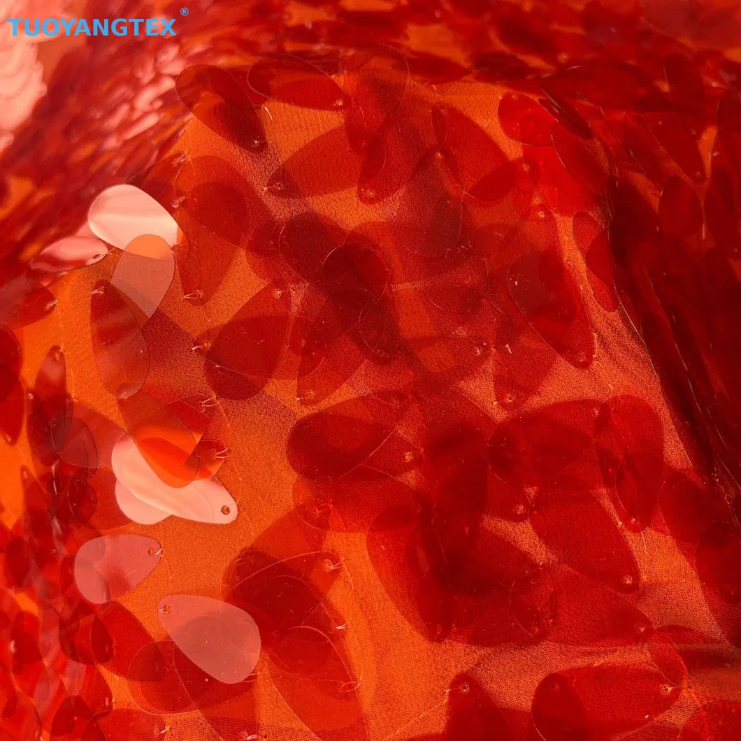 Red Chiffon Sequin Embroidery Fabric for Evening Dress, Party Wear and Fashion Garments