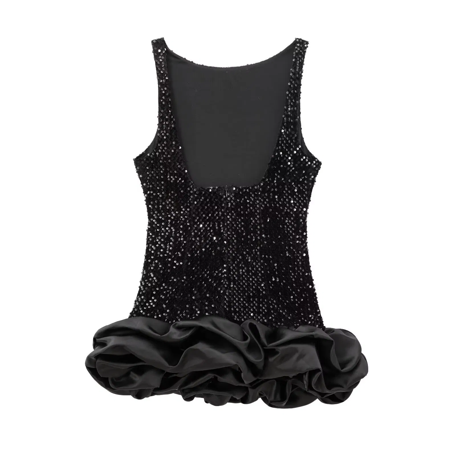 Elegant Sleeveless Bubble Mini Dress Women Ruffle Hem Short Dress Evening Wear Fashion Boutique Fashion Clothing Italian Dress Custom Clothing OEM ODM Wholesale