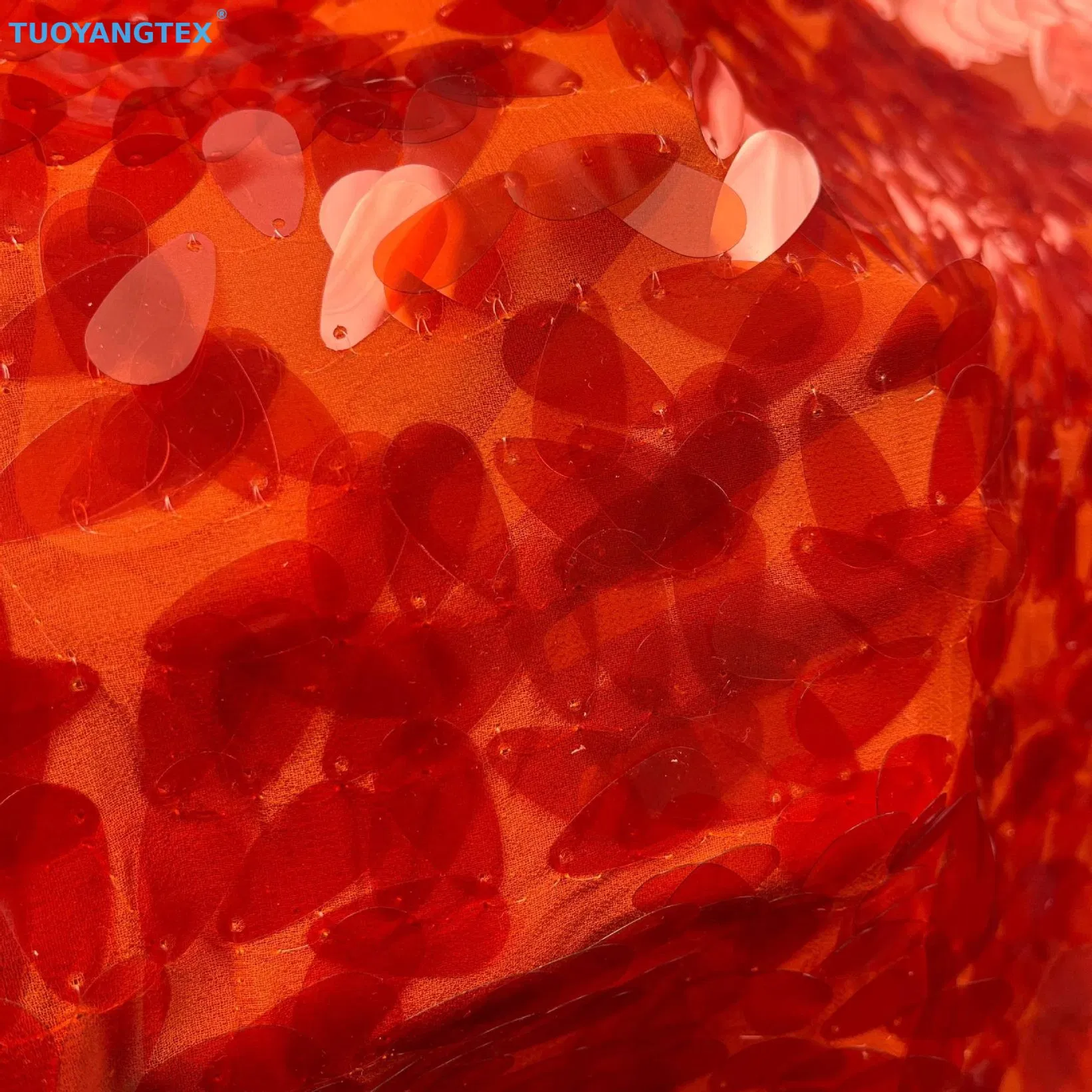 Red Chiffon Sequin Embroidery Fabric for Evening Dress, Party Wear and Fashion Garments