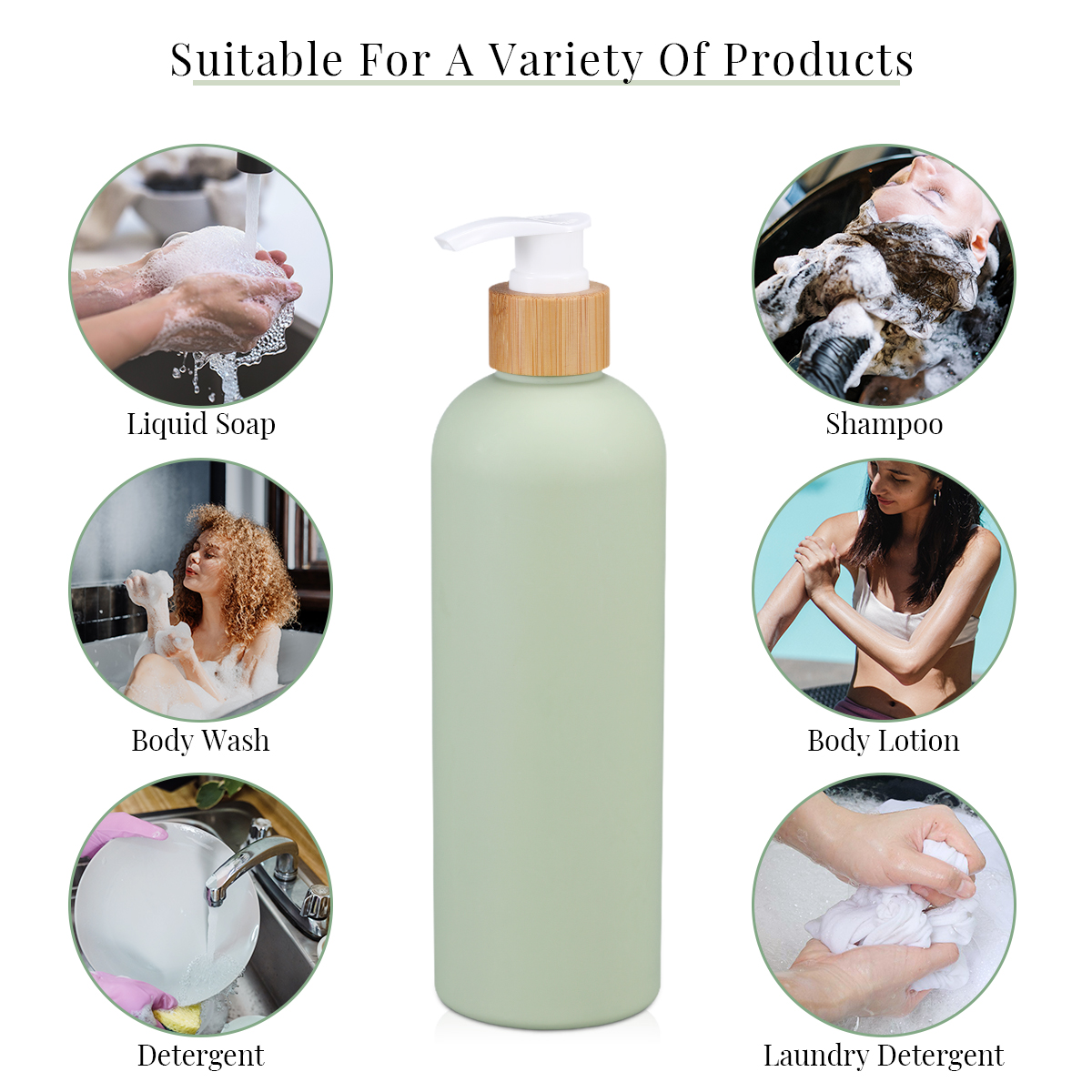 Refillable Luxury Body Lotion Shampoo And Conditioner Bottles Plastic With Bamboo Pump