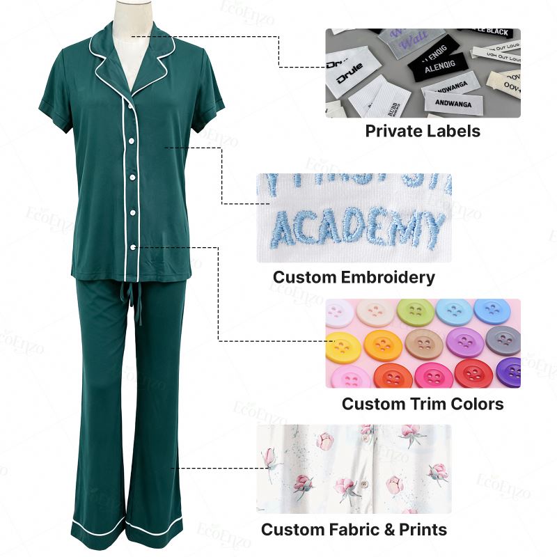 OEM Bamboo Fiber Sleepwear Set Soft Cooling Pajamas Women Loungewear Summer Pajamas Set