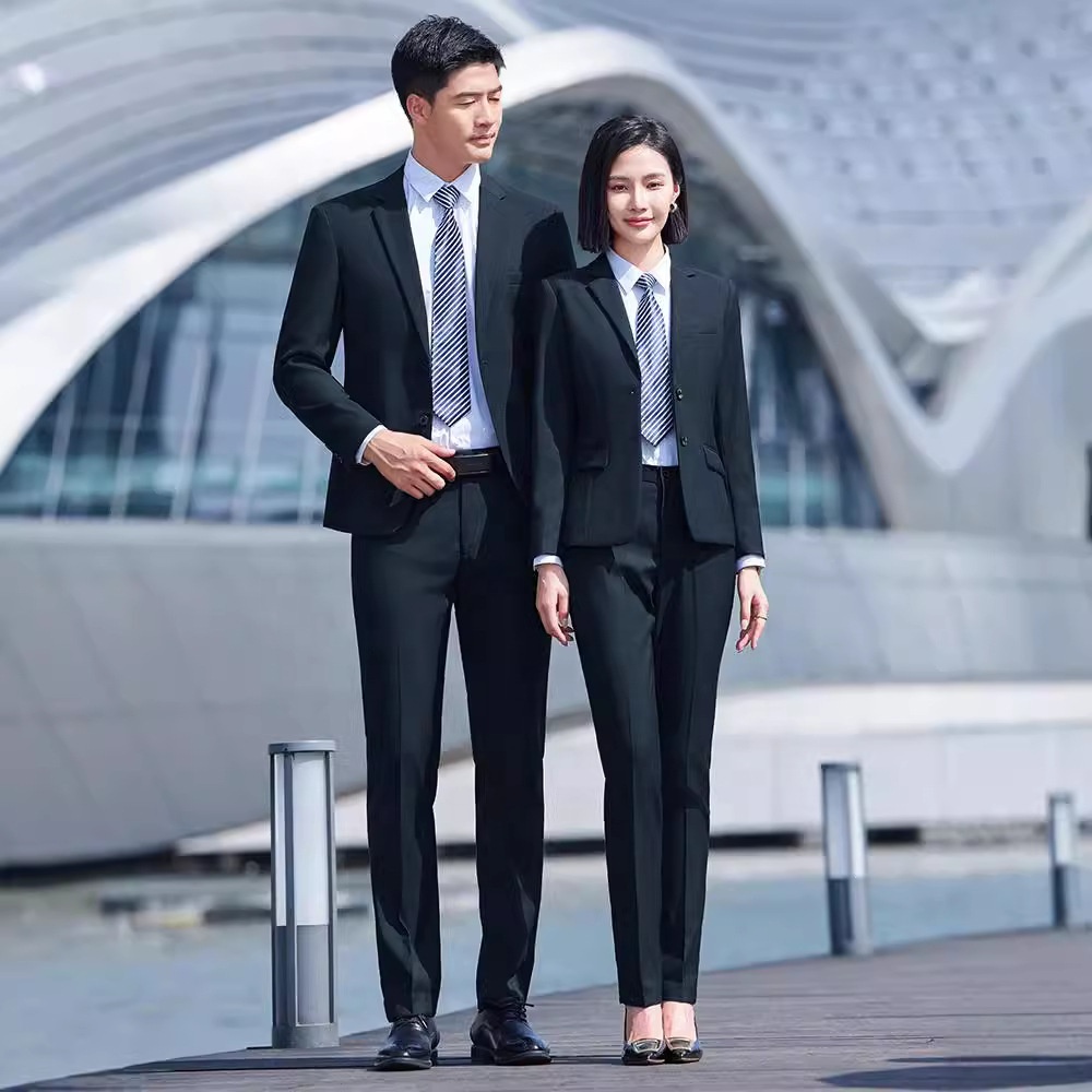 Elegant Civil Servant Bank Work Clothes Button Interviews Formal Work Outfits Professional Women's Black Business Suit