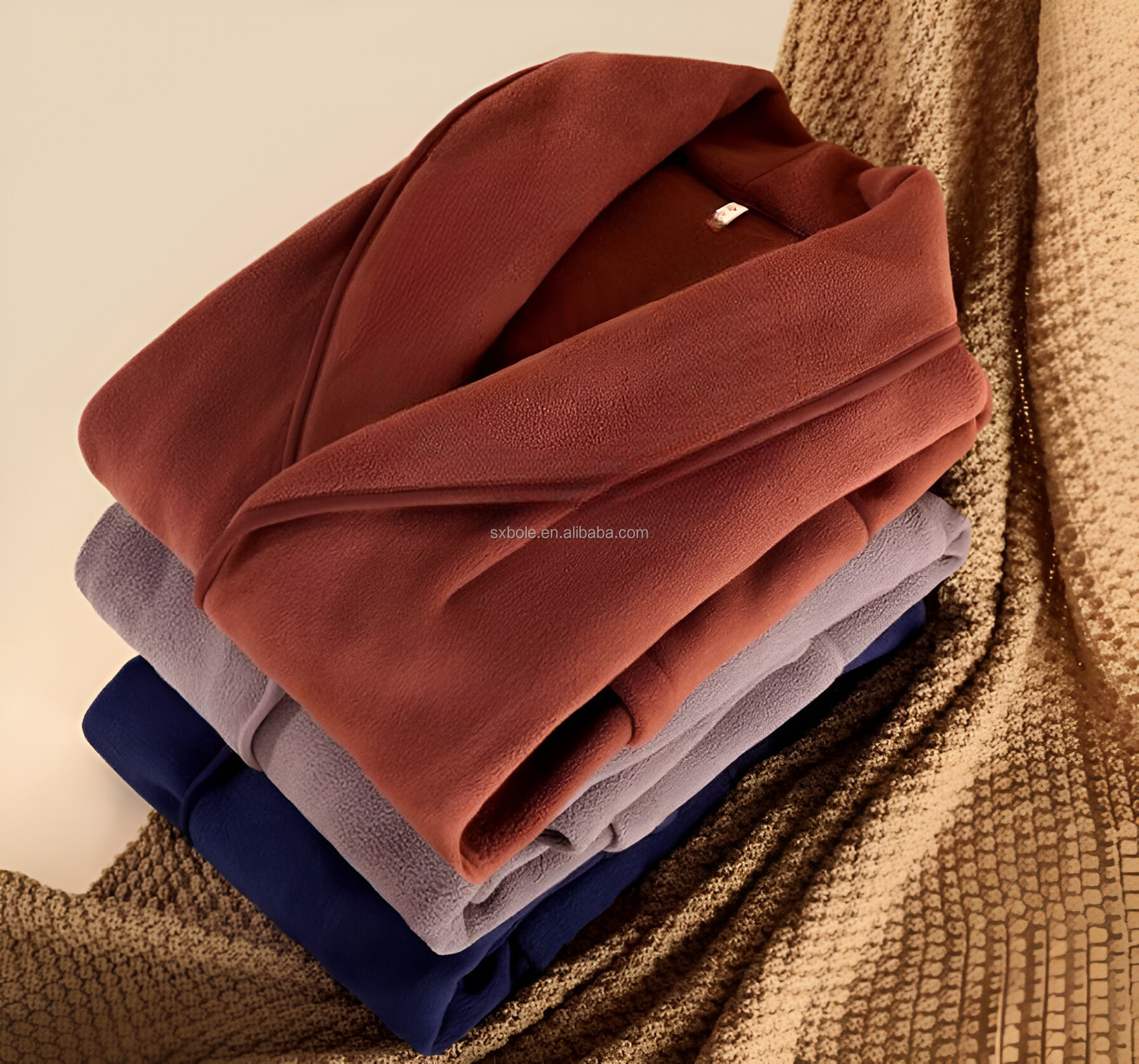 Solid Color Thermal Casual Polar Fleece Women Bathrobe Sleep Wear Spring Autumn Winter