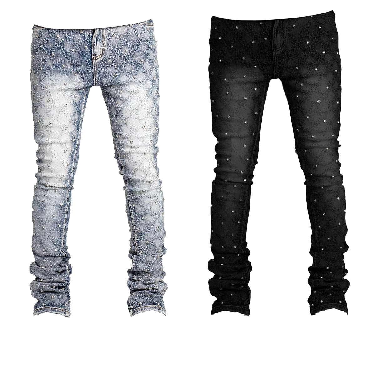 Latest Wholesale Customizable Men's and Women's Straight Skinny Denim Pants Lightweight Cotton Streetwear with Diamond Design