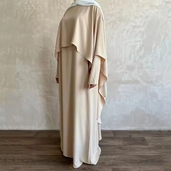 New Fashion Women's Muslim Long Sleeve Dress Islamic Abaya Modest Dresses Skin-friendly Soft Polyester Crepe Plain Dubai
