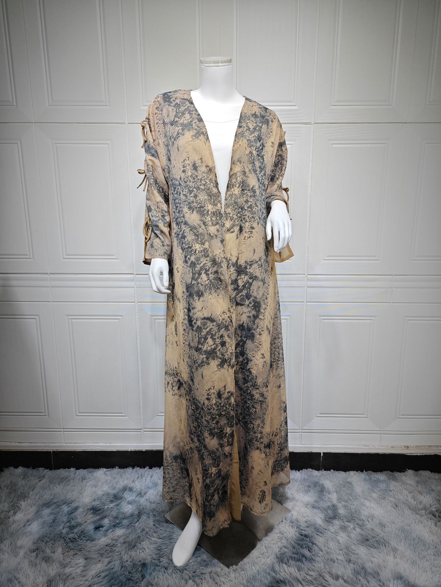 High Quality Elegant Modest Fashion Women's Muslim Polyester Chiffon Print Two-piece Summer Casual Set with Hood