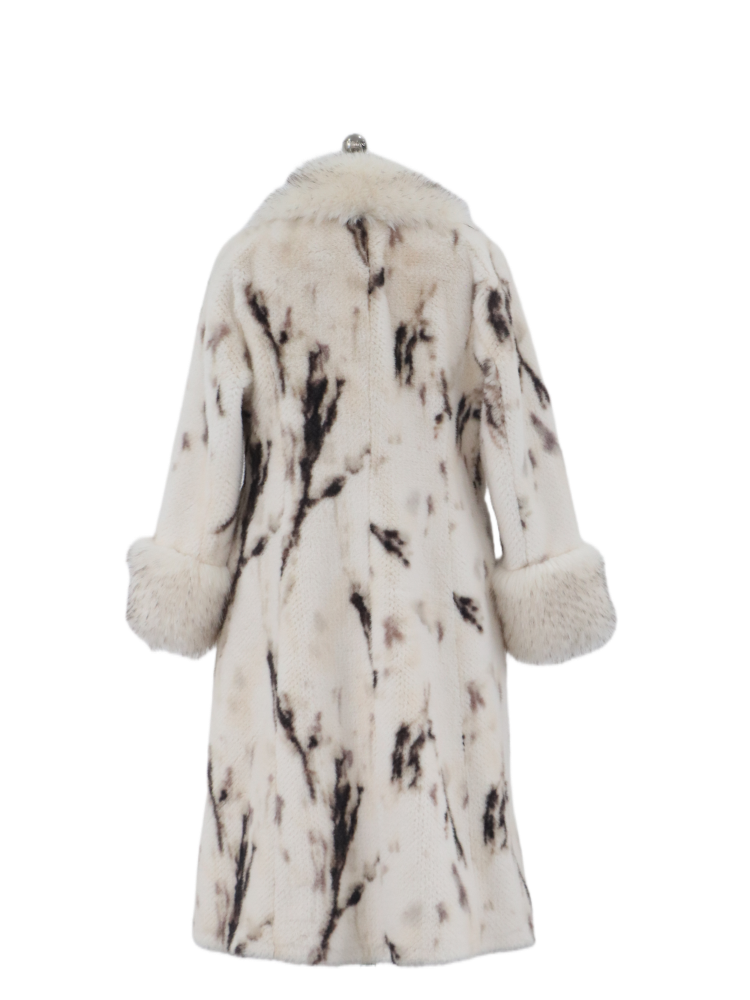 Big Collar Fur Coat Printed Jacket Women's Chic Winter Outerwear Luxury Trench Coat