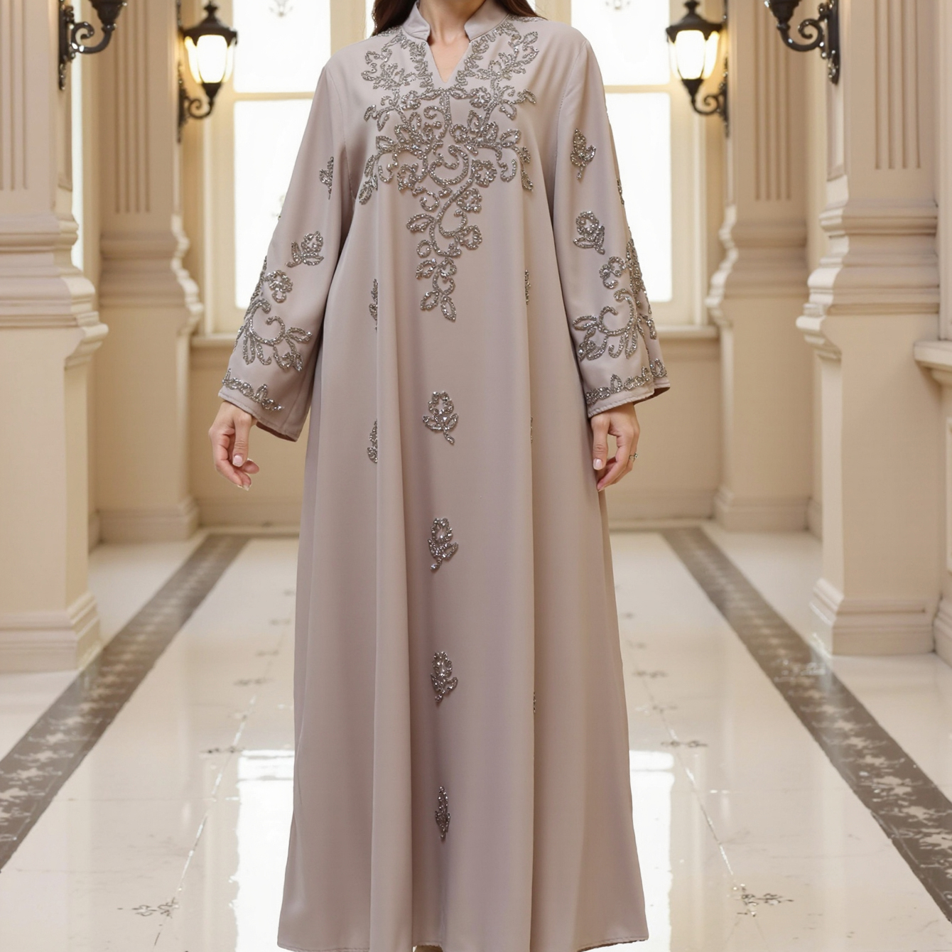 Hot Selling Middle East Islamic Women's Long Sleeve Abaya Modest Fashionable Printed Casual Outerwear Stylish Hijab
