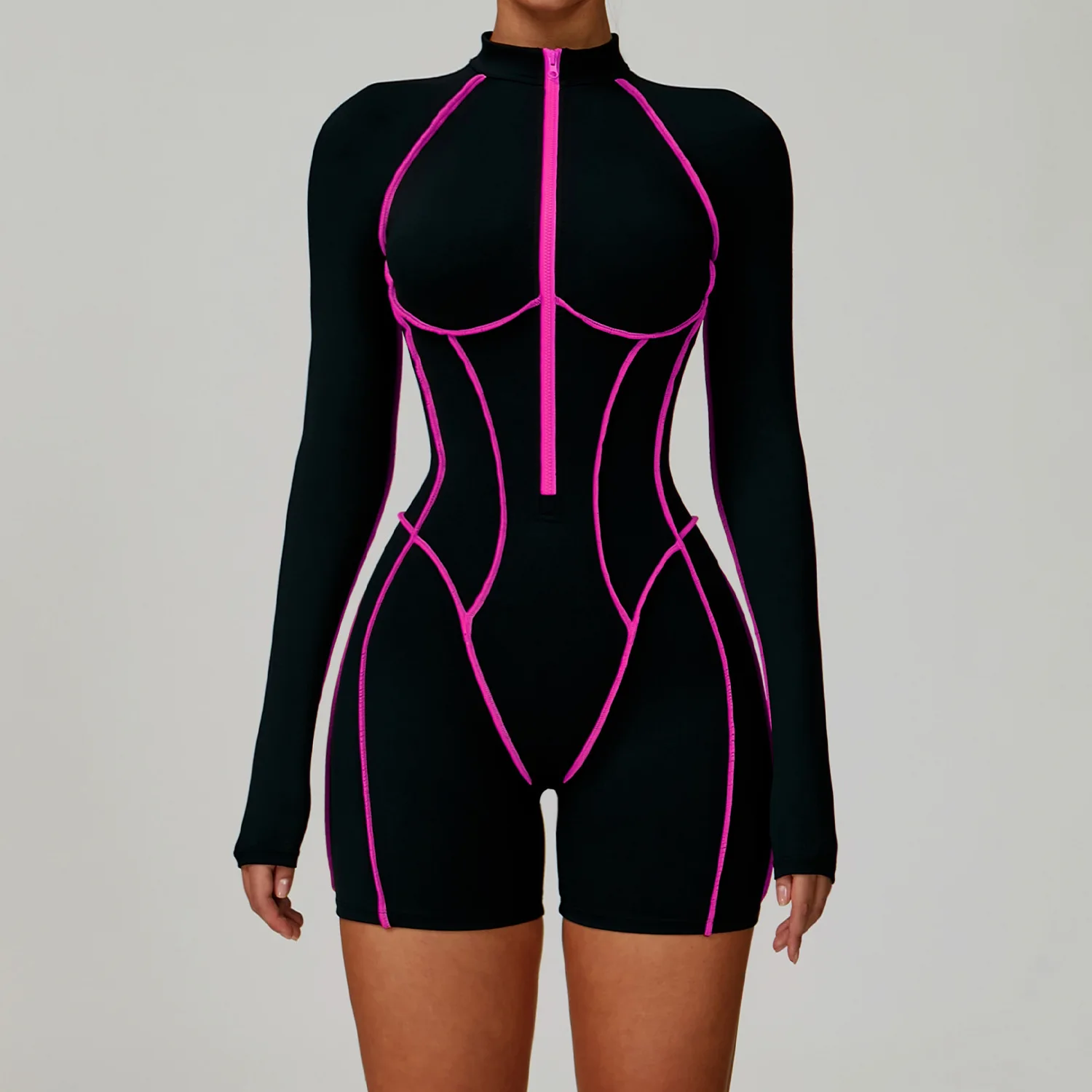 Custom Brushed Color Block Yoga Jumpsuit With Cutout Back Tight Fit High Support Activewear For Women