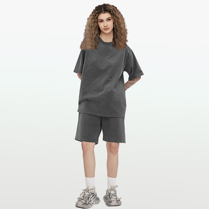 Wholesale Customization High Quality Streetwear Loose Fit Breathable Washed 100% Cotton Womens Clothing Set