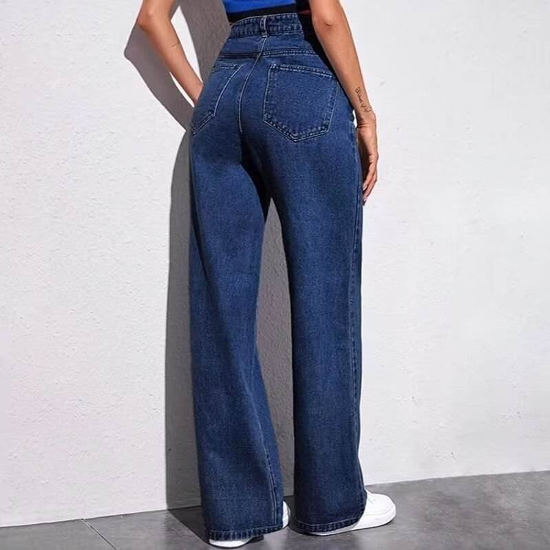 Women's Loose Straight Denim Jeans for Spring Summer Breathable Vintage Washed Mid Waist Casual Style Versatile Washable Solid