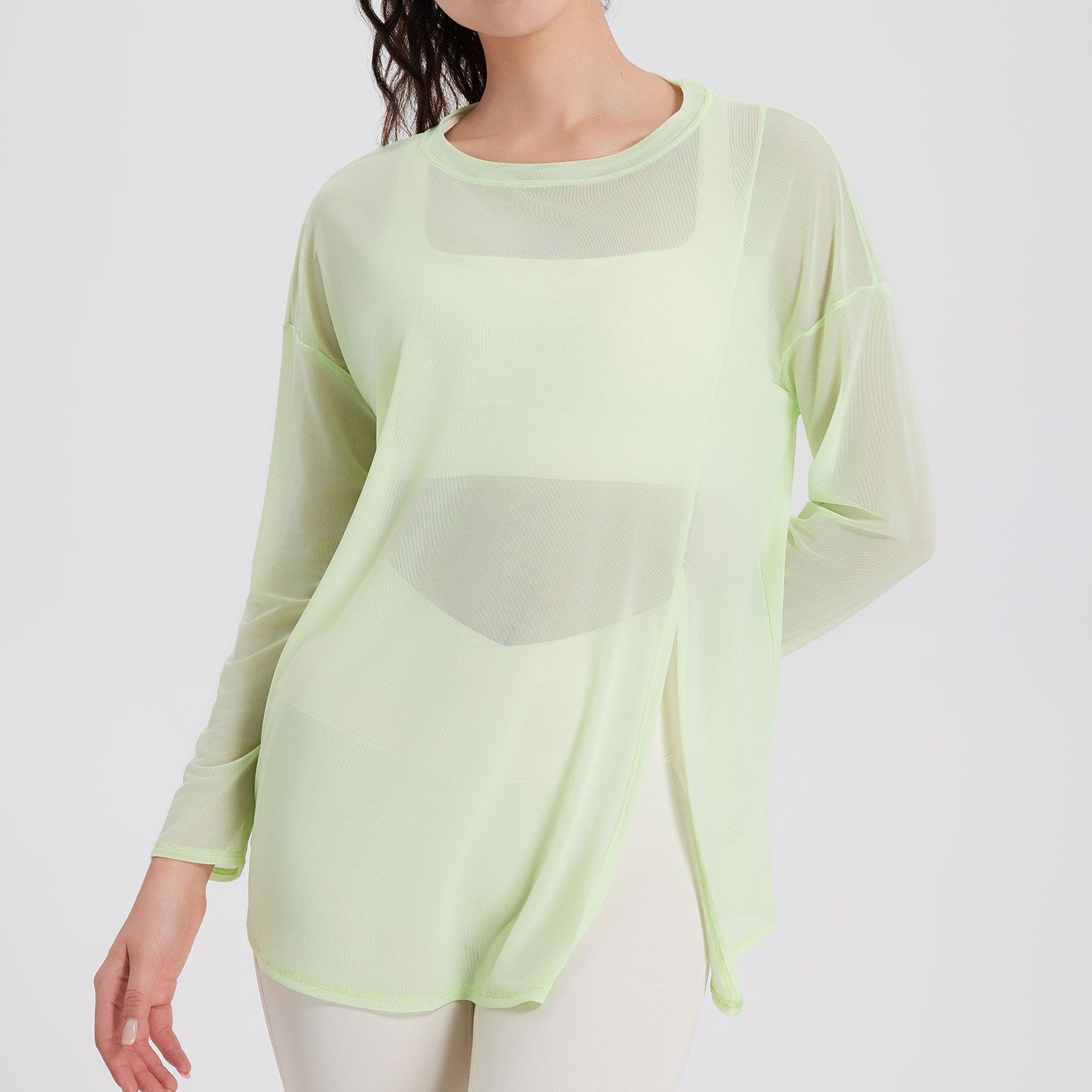 Women's Lightweight Beach Wear Cover up Tee Tops Quick Dry Long Sleeve Crew Neck Sexy T Shirts Summer See Through Active Wear
