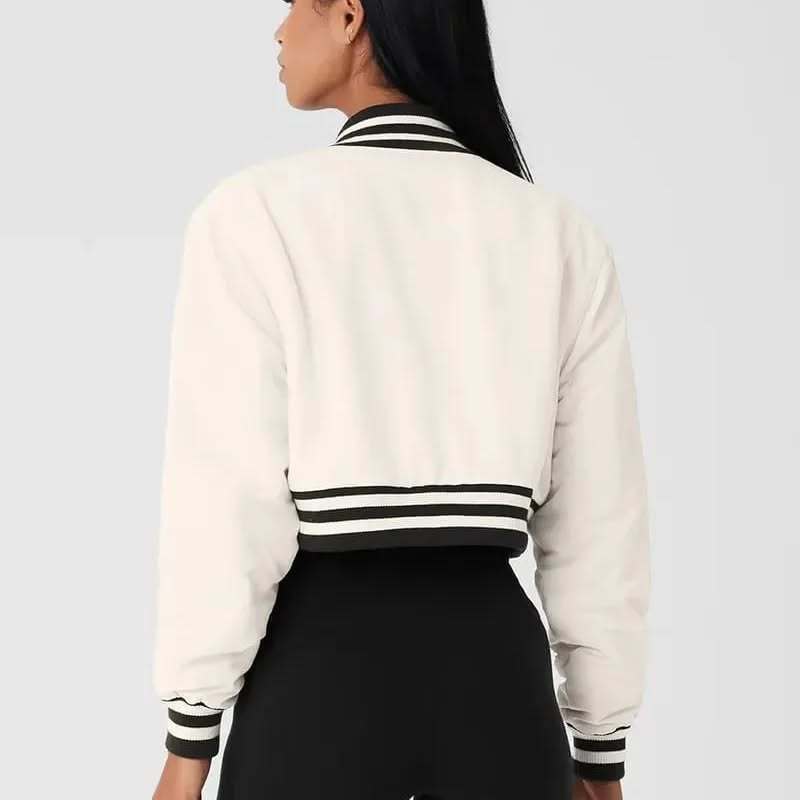 Wholesale women's autumn commuting baseball-style jacket coats with embroidery for yoga workouts, yoga sportswear sets