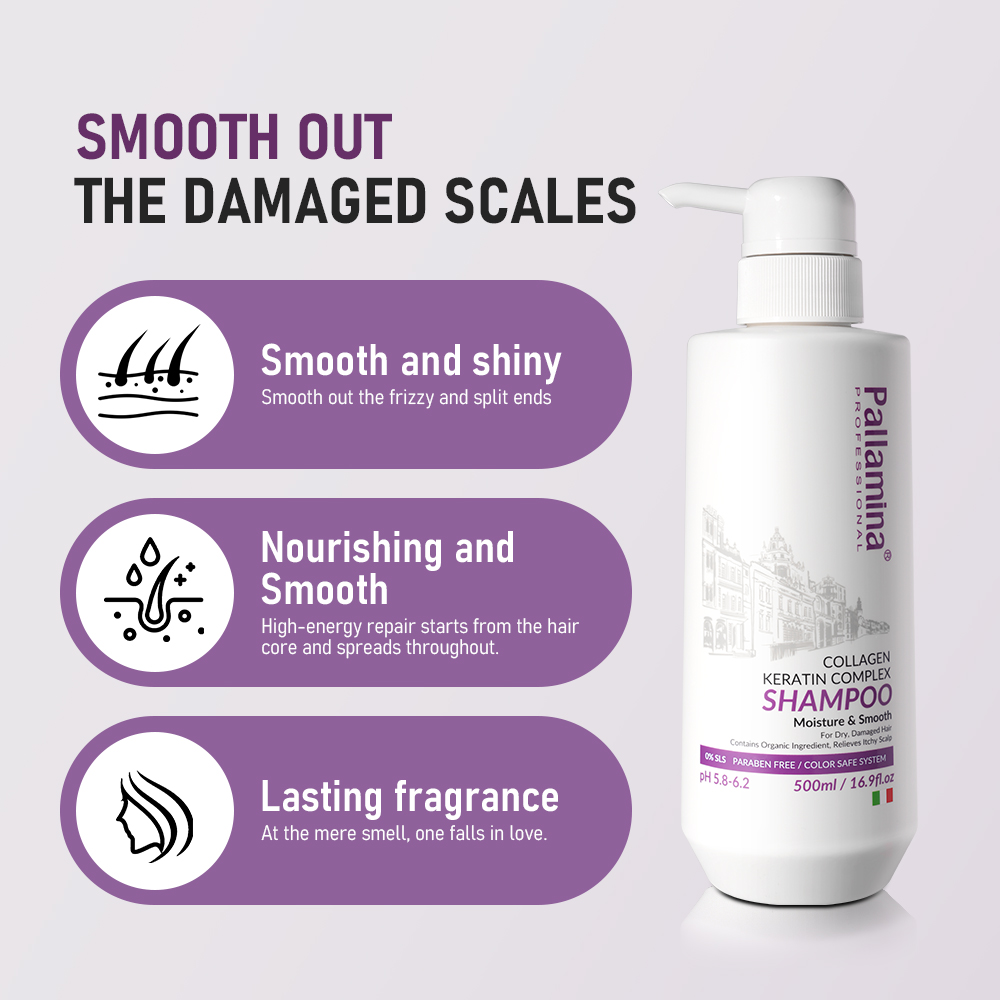 Pallamina Keratin Shampoo Hair Smoothing Strengthening Care Private Label OEM ODM Professional Salon Sulfate Free Shampoo