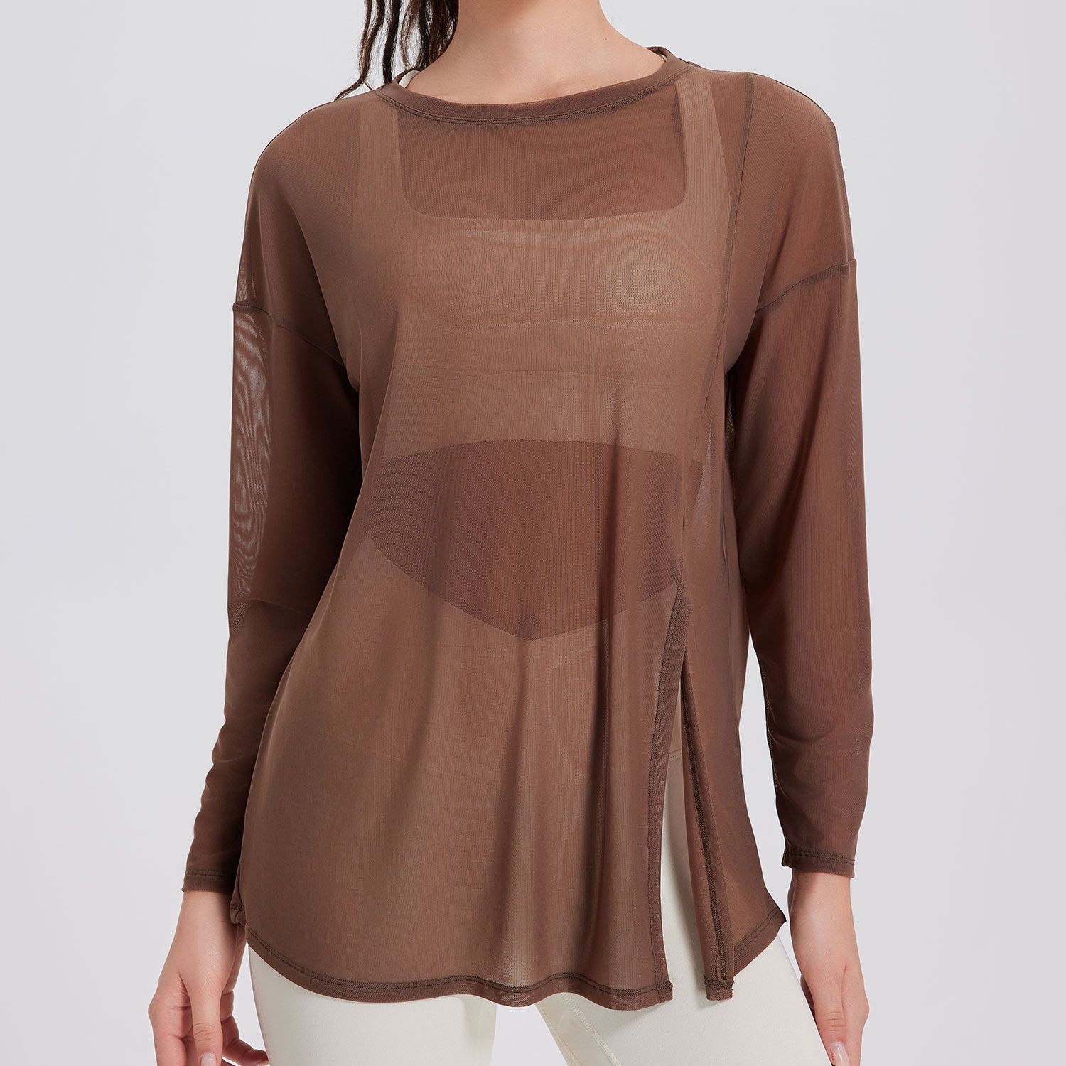 Women's Lightweight Beach Wear Cover up Tee Tops Quick Dry Long Sleeve Crew Neck Sexy T Shirts Summer See Through Active Wear