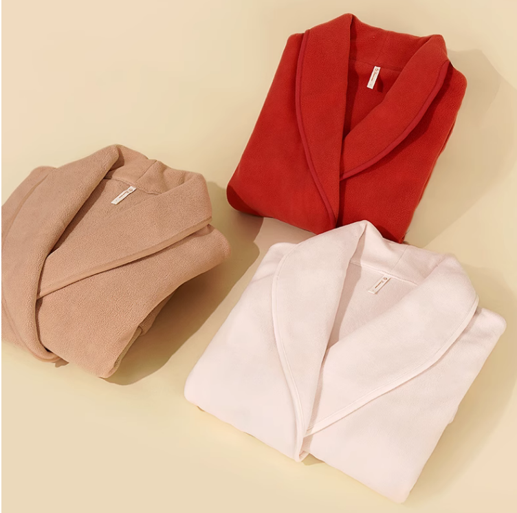 China Factory Cheap Price Exsiting Stock Solid Color Thermal Casual Polar Fleece Women Bathrobe Sleep Wear Spring Autumn Winter