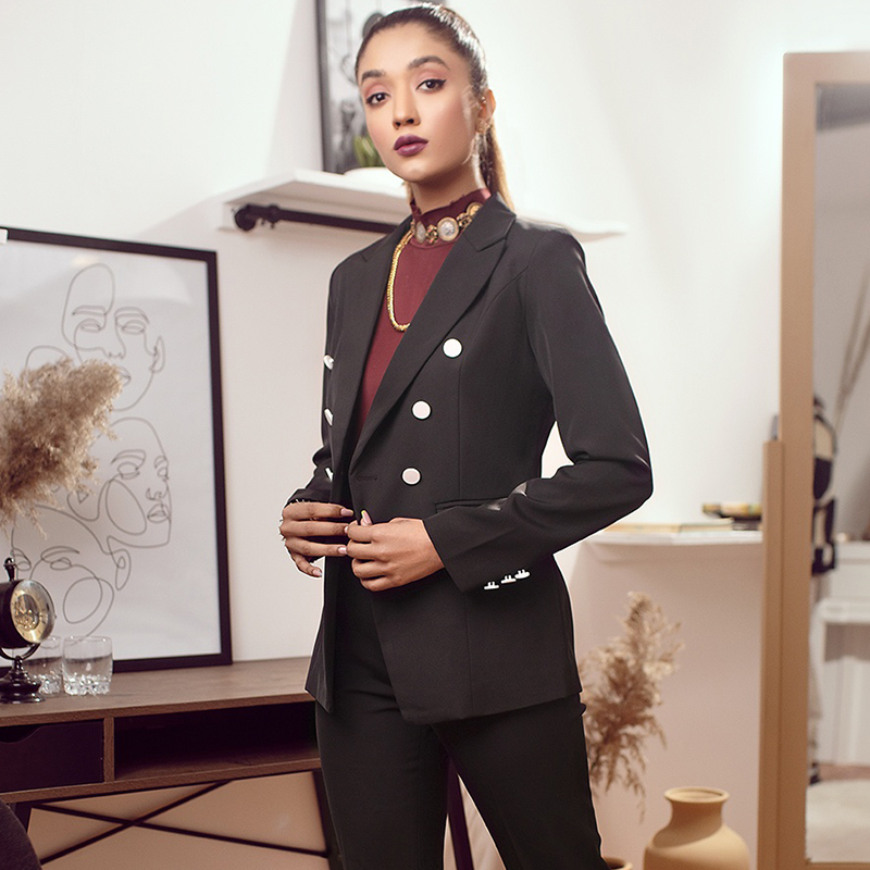OEM Manufacturers Blue Women's Blazer Pant Suit with Double Breasted Buttons Women's Workwear Perfection Tailored Suit Attire