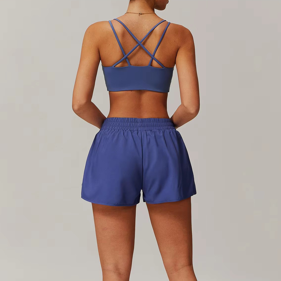 Running Workout High Waist Short Sets Sportswear Sweat Anti-exposure Gym Women's Clothing Yoga Pocket Fitness Sets