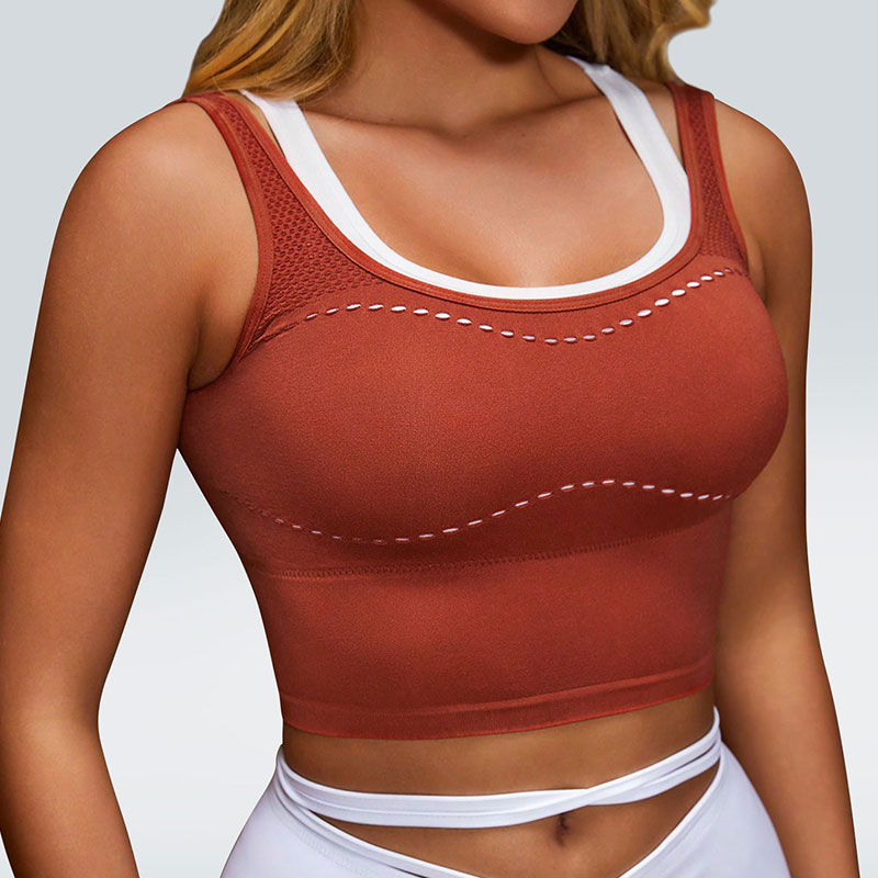 Seamless Women's Yoga Sports Bra Comfortable Layered-Look Design Activewear Running Sports Top