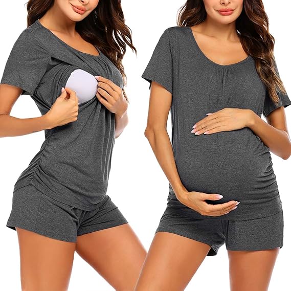 Women's Maternity Pajamas, Breastfeeding Pajamas, Soft Postpartum Casual Set Pajamas, Layered Maternity Wear